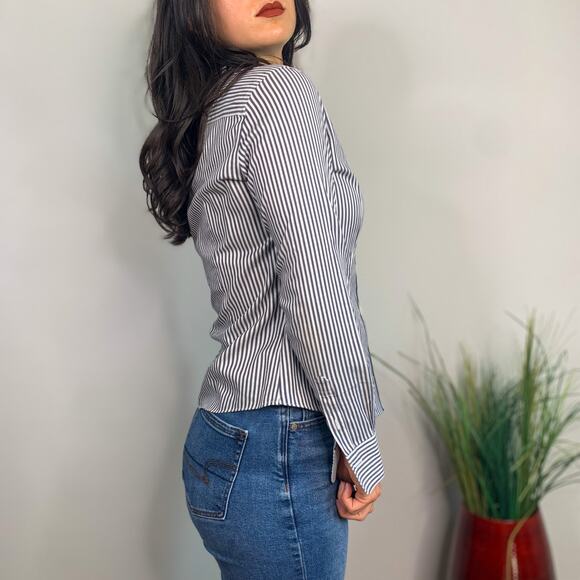 Brooks Brothers Blue & White Striped Button Down Blouse - Picture 2 of 6